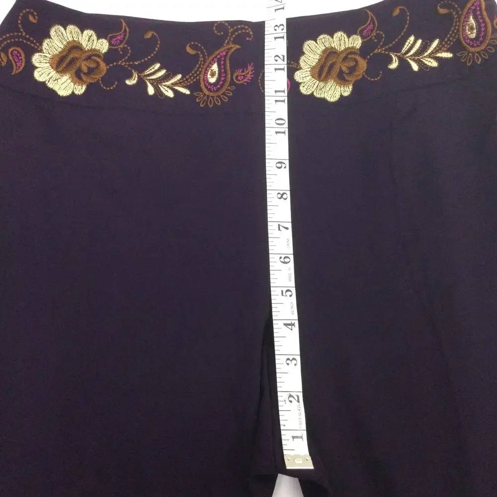 Worthington Women's Stretch Floral Embroidered Waist Purple Straight Leg Size 10